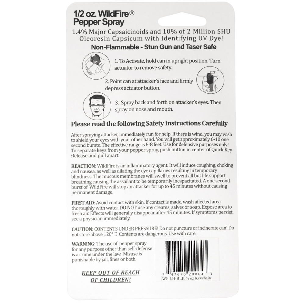Wildfire 1.4% MC 1/2 oz pepper spray leatherette holster and quick release keychain black view 3